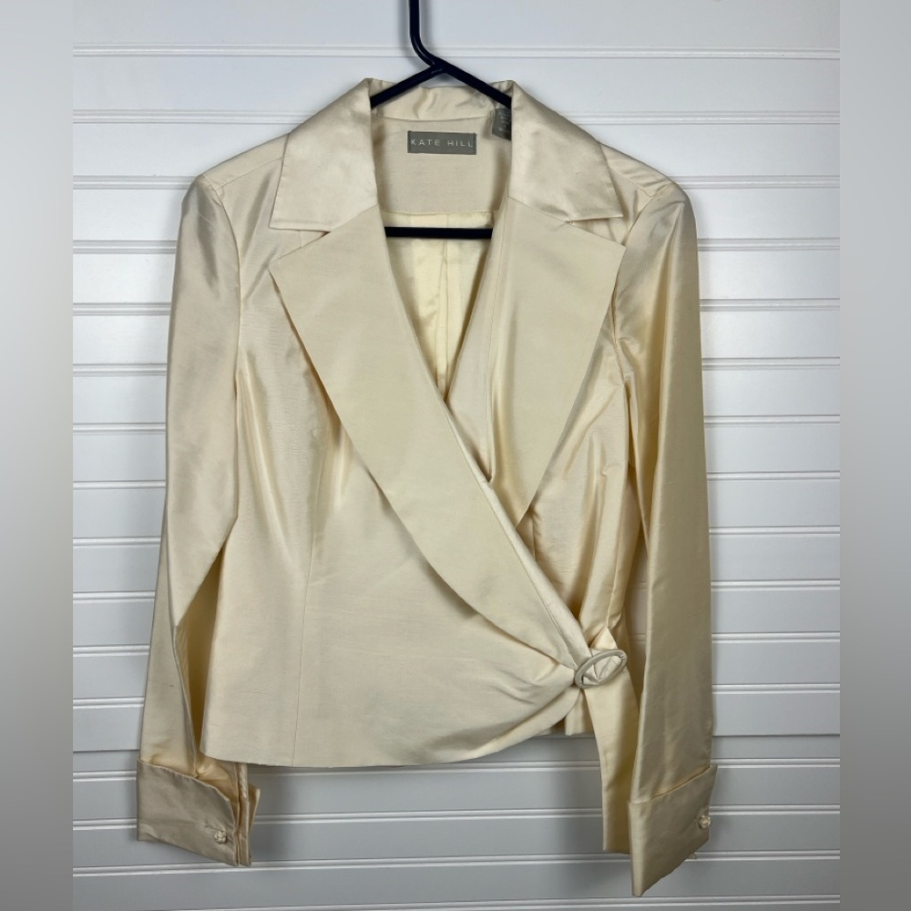 Kate Hill Cream Women's Tie Wrap Blazer - 100% Silk